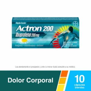 Actron Analgésico, Antiinflamatorio y Antifebril con Ibuprofeno 200mg x 10 Cápsulas Blandas