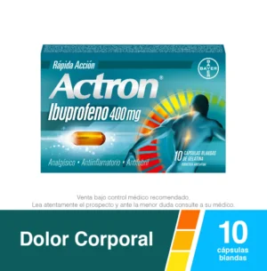 Actron Analgésico, Antiinflamatorio y Antifebril con Ibuprofeno 400mg x 10 Cápsulas Blandas