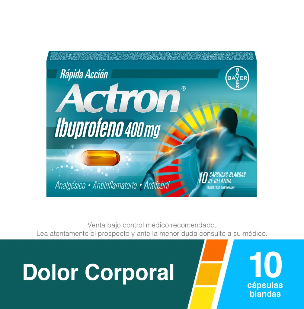 Actron Analgésico, Antiinflamatorio y Antifebril con Ibuprofeno 400mg x 10 Cápsulas Blandas
