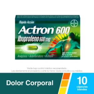 Actron Analgésico, Antiinflamatorio y Antifebril con Ibuprofeno 600mg x 10 Cápsulas Blandas