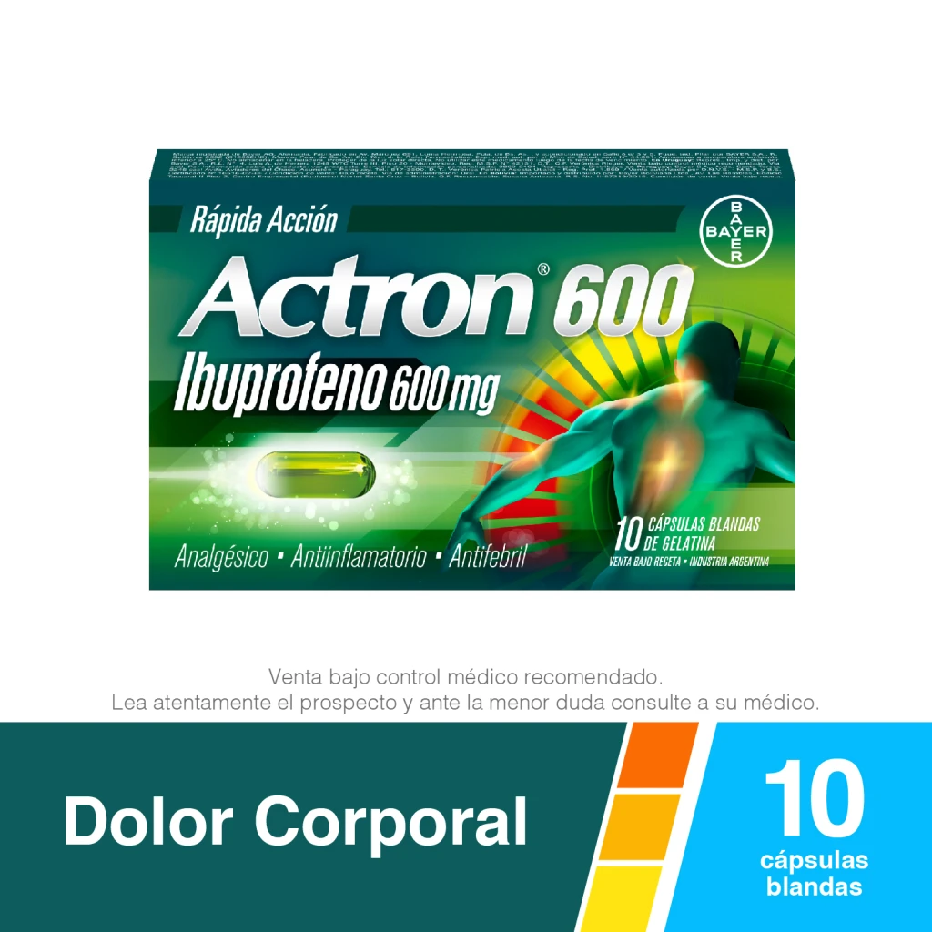 Actron Analgésico, Antiinflamatorio y Antifebril con Ibuprofeno 600mg x 10 Cápsulas Blandas