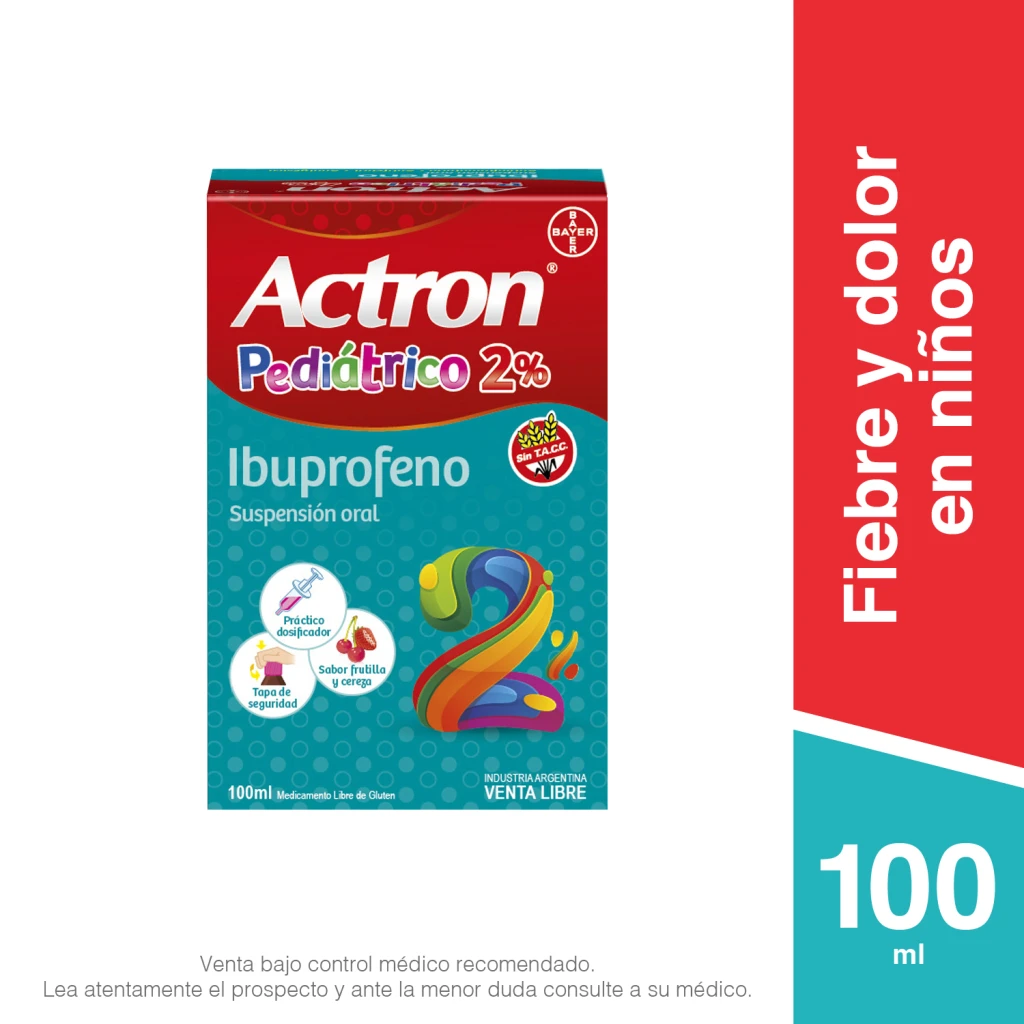 Actron Pediátrico 2% Sin T.A.C.C. Analgésico, Antiinflamatorio y Antifebril con Ibuprofeno x 100ml