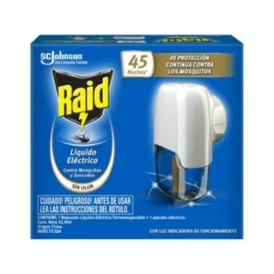 Aparato Eléctrico Insecticida Raid Líquido + Repuesto 45 Noches 32.9 Ml