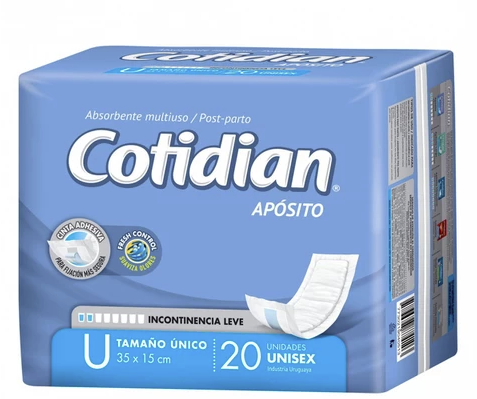 Apósitos Cotidian Multiuso Unisex Súper Absorbente x20 Unidades Para Incontinencia Leve