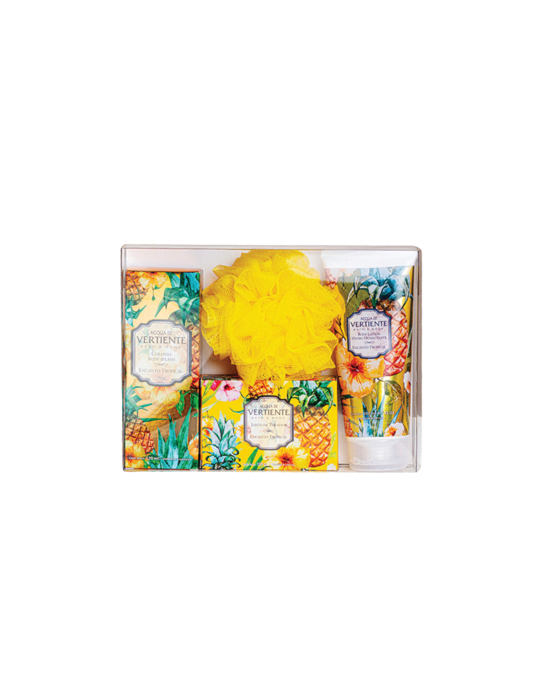 Aqua Di Vertiente Encanto Tropical 200ml + Jabón + Body Splash 120ml + Esponja