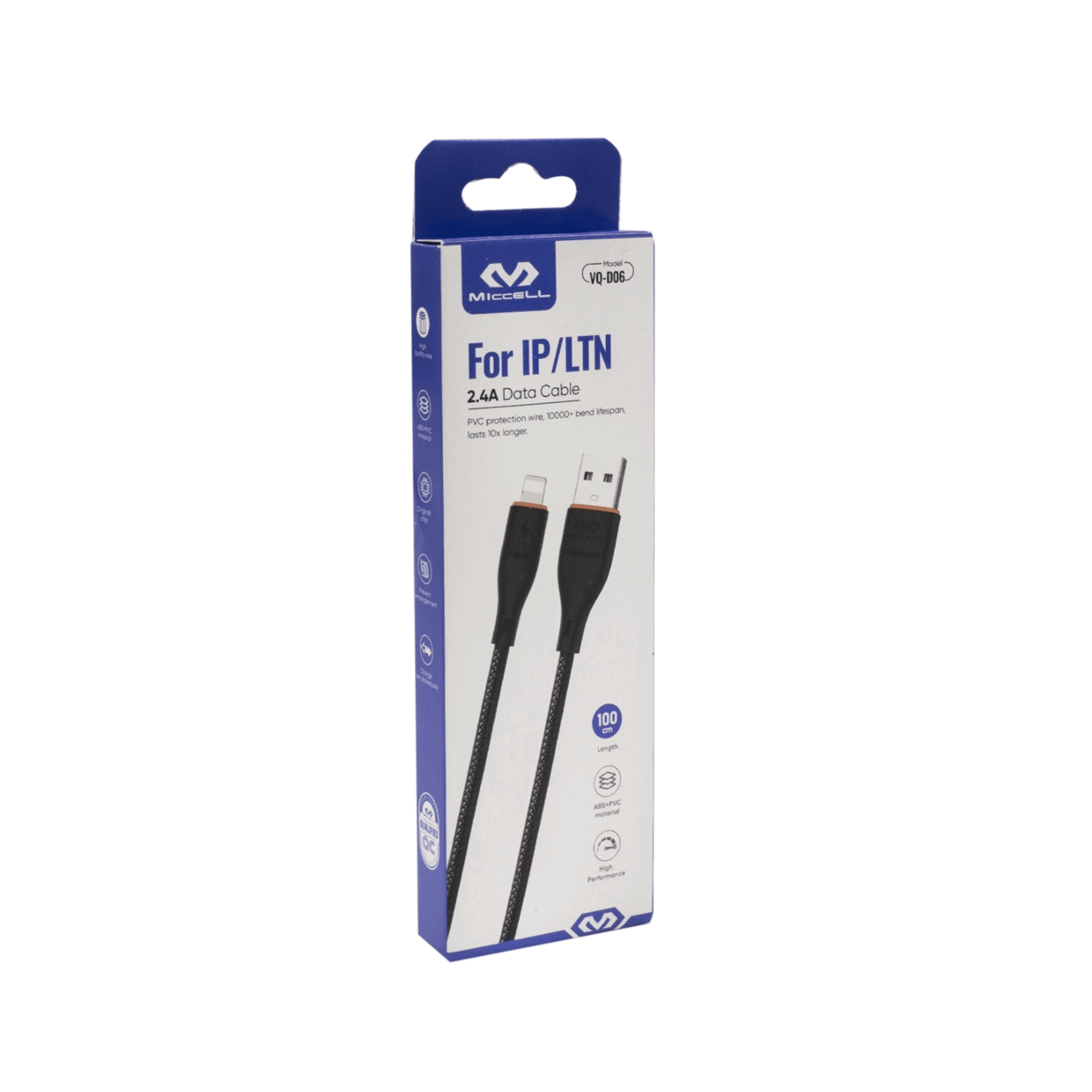 Cable USB - LIGHTNING Iphone MICCELL 2.4A 1M Negro