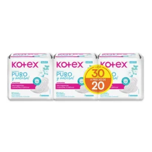 Kotex Toallas Ultrafina Puro Y Natural Pack 3x2