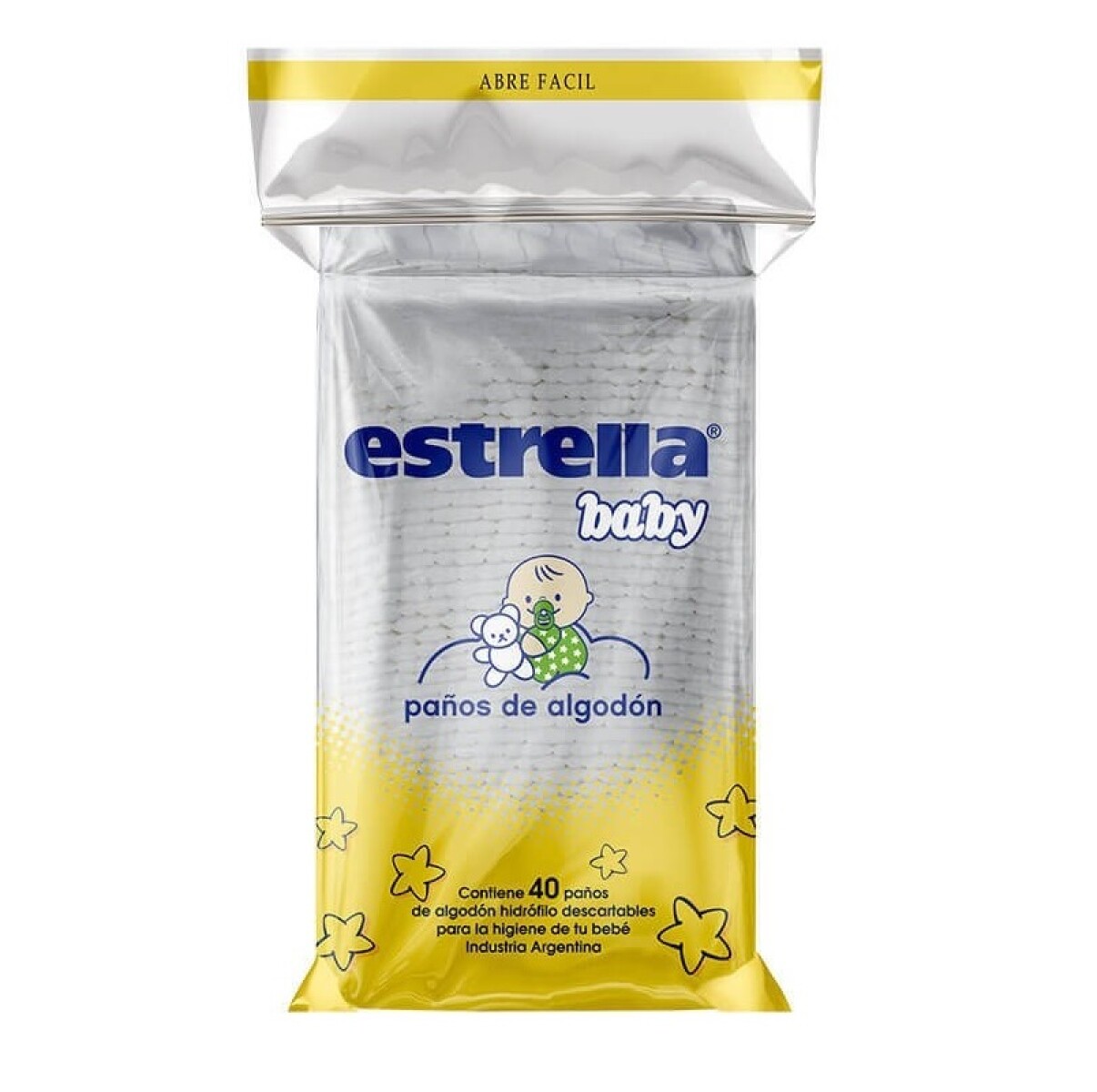 PAÑOS DE ALGODON ESTRELLA BABY 40 UNIDADES