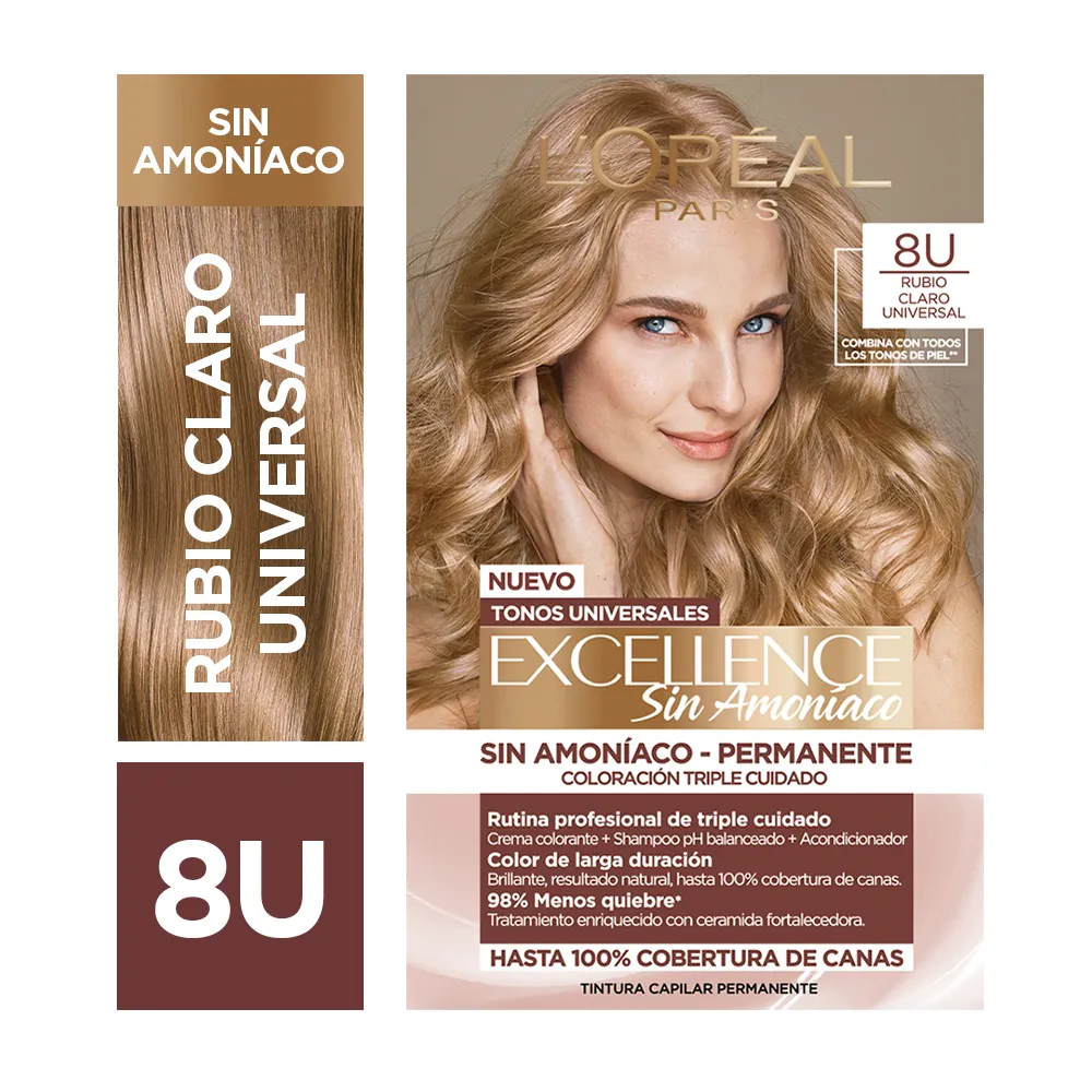 TINTA EXCELLENCE SIN AMONIACO RUBIO CLARO UNIVERSAL 8U
