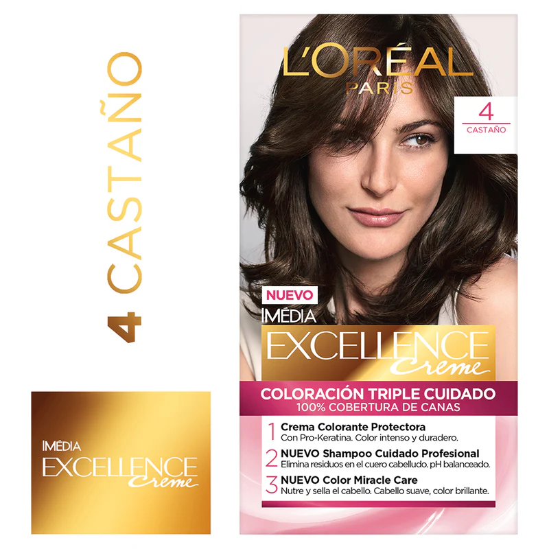 Tinta L'oréal Paris Excellence Creme N°4 Castaño