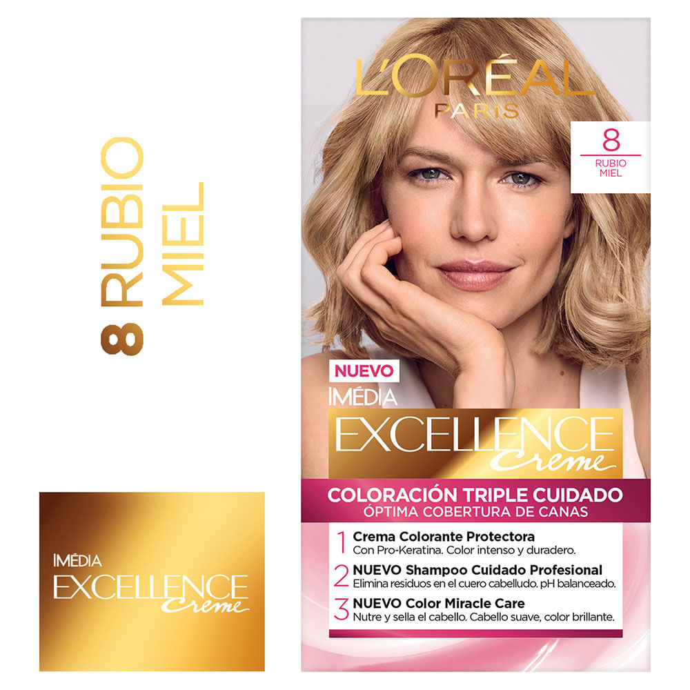 Tinta L'oréal Paris Excellence Creme N°8 Rubio miel