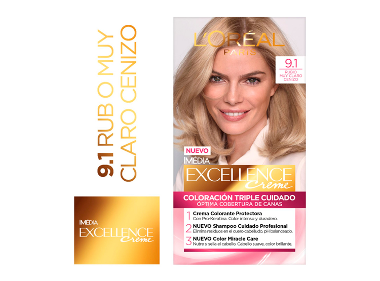 Tinta L'oréal Paris Excellence Creme N°9.1 Rubio muy claro cenizo