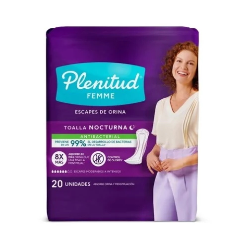 Toallas Para Incontinencia Plenitud Femme Nocturnas Antibacterial 20 Unidades